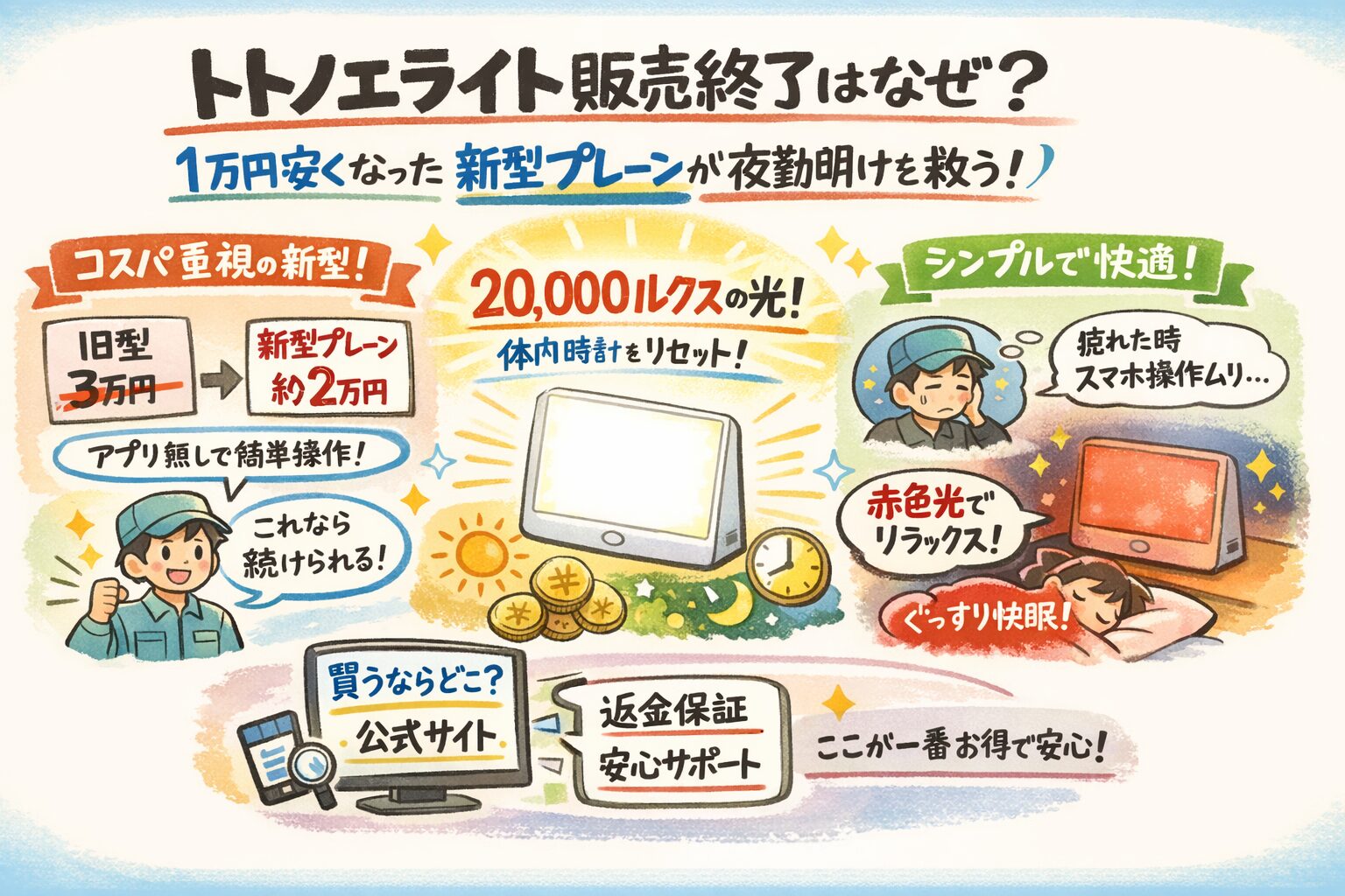 トトノエライト販売終了はなぜ？1万円安くなった新型プレーンが夜勤